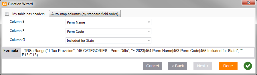 Screen capture showing how to map columns.